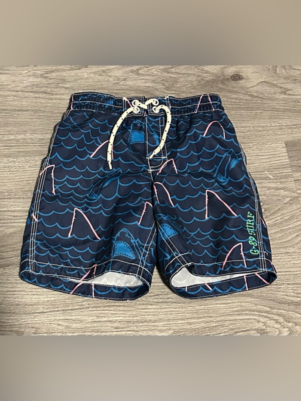 ⭐️GAP ($8 BUNDLE)Navy Swim Trunks with Blue Wave and Pink Shark Accents